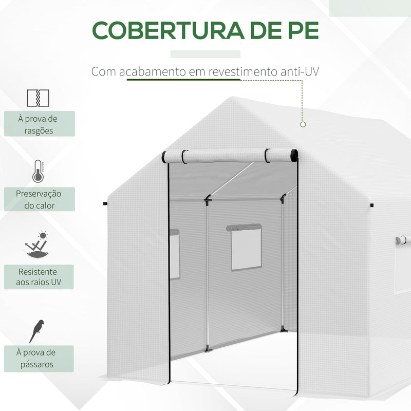 Estufa tipo Túnel 2x3x2 m Estufa de Exterior com 4 Janelas de Malha e Porta com Fecho de Correr Estufa para Cultivos Anti UV para Pátio Jardim Branco