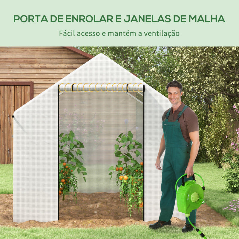 Estufa tipo Túnel 2x3x2 m Estufa de Exterior com 4 Janelas de Malha e Porta com Fecho de Correr Estufa para Cultivos Anti UV para Pátio Jardim Branco