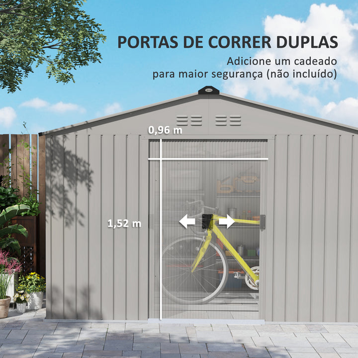 Abrigo de Jardim Exterior 4,9 m² 277x195x192cm Abrigo e Jardim Metálico para Armazenamento de Ferramentas com Base Incluída (Chão não Incluído) e 4 Janelas Verde Escuro