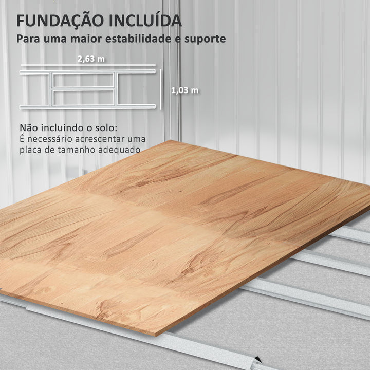 Abrigo de Jardim Exterior 4,9 m² 277x195x192cm Abrigo e Jardim Metálico para Armazenamento de Ferramentas com Base Incluída (Chão não Incluído) e 4 Janelas Verde Escuro
