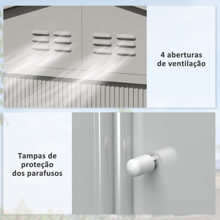 Abrigo de Jardim Exterior 4,9 m² 277x195x192cm Abrigo e Jardim Metálico para Armazenamento de Ferramentas com Base Incluída (Chão não Incluído) e 4 Janelas Verde Escuro