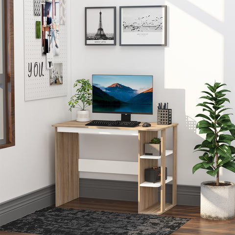 Secretária 2 em 1 com prateleira de 3 níveis Superfície Grande Amplo espaço de armazenamento 100x55x74 cm Madeira