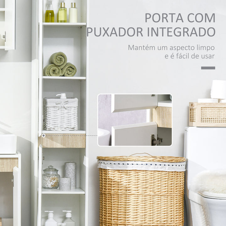 Coluna Casa de Banho Armário Auxiliar Casa de Banho de 5 Níveis com Prateleiras Ajustáveis Armário Multiusos para Duches Casa de Banho 30x33x165cm Branco