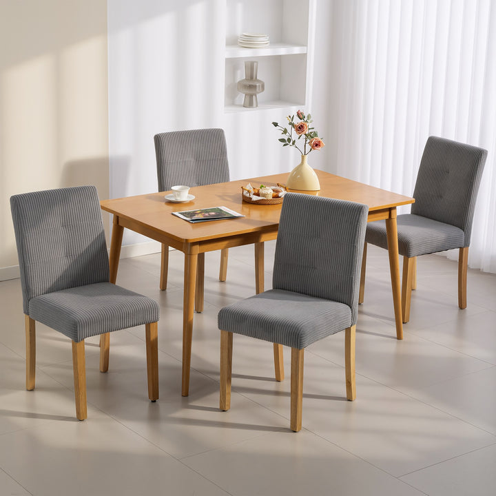 Conjunto de 4 Cadeiras de Jantar Modernas Encosto Alto Estofadas em Tecido Canelado Tipo Veludo Assento Acolchoado Pernas de Madeira 44x56x90 cm Cinzento