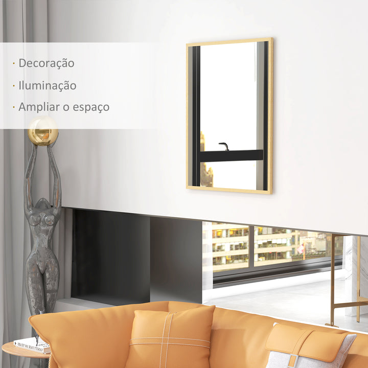 Espelho de Parede 70x90 cm Espelho de Casa de Banho Retangular Decorativo para Sala Entrada Corredor Horizontal ou Vertical Madeira