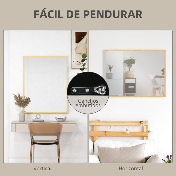 Espelho de Parede 70x90 cm Espelho de Casa de Banho Retangular Decorativo para Sala Entrada Corredor Horizontal ou Vertical Madeira