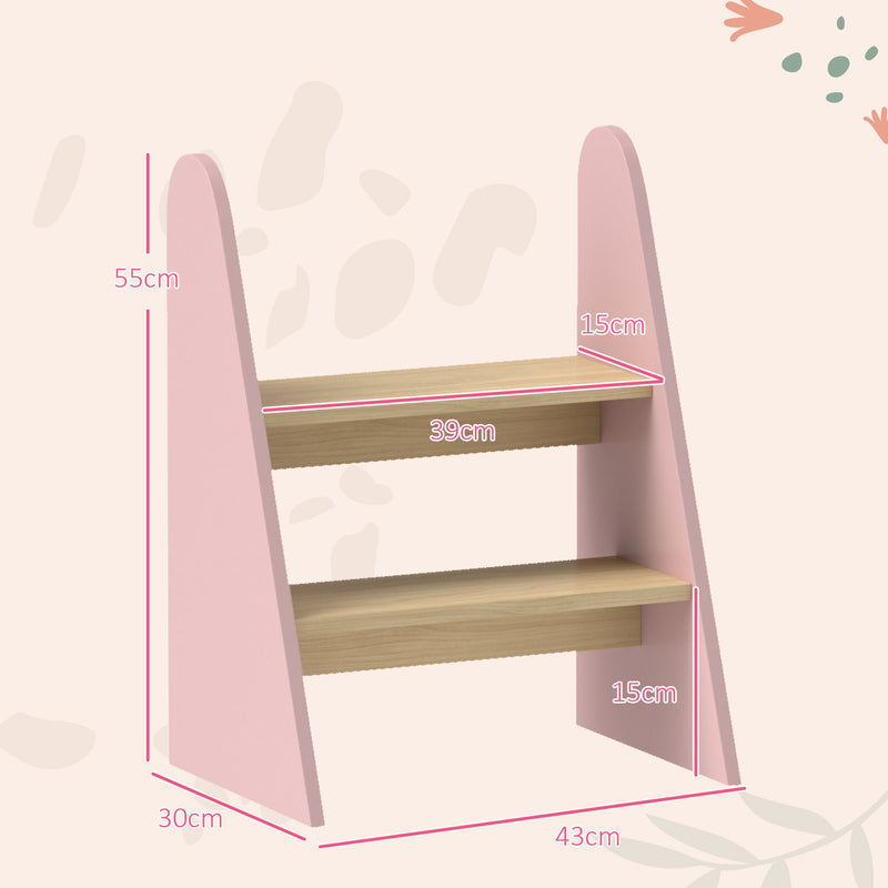 Banco para Crianças de 2 Degraus Torre de Aprendizagem Escada para Crianças acima de 3 Anos para Casa de Banho Cozinha Estante Dormitório 43x30x55 cm Rosa