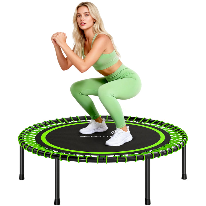 Trampolim de Fitness Adultos Ø114 cm com Estrutura de Aço Reforçada para Treino de Pernas Corpo em Casa Escritório Ginásio Verde e Preto