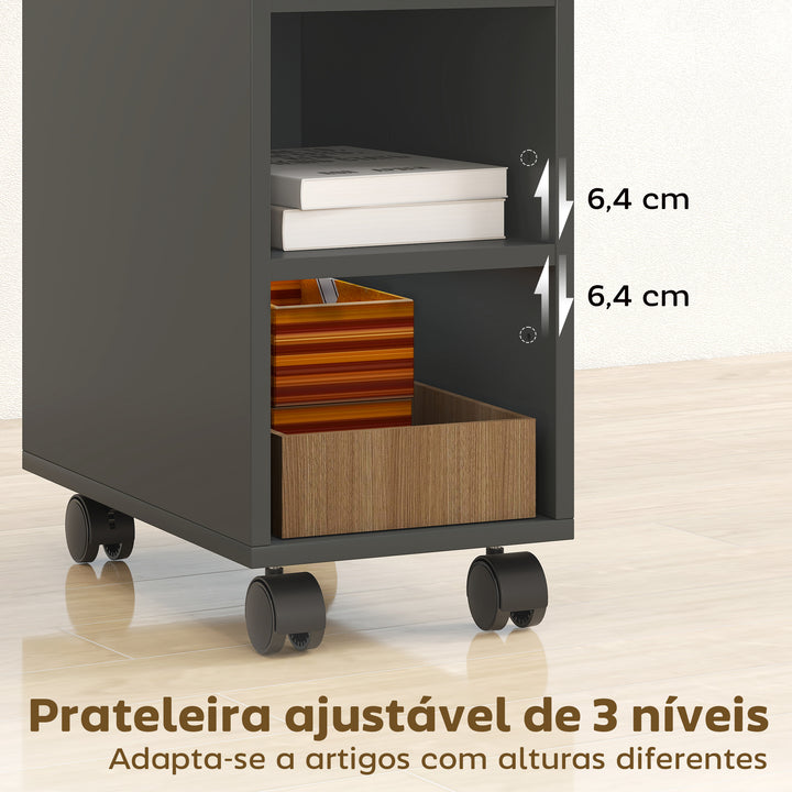Mesa Auxiliar com Bancada Deslizante e Rodas Mesa Auxiliar com Armazenamento Oculto e Prateleira Ajustável para Sala de Estar Quarto 45x25x70 cm Preto