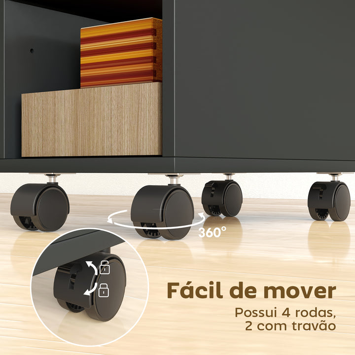 Mesa Auxiliar com Bancada Deslizante e Rodas Mesa Auxiliar com Armazenamento Oculto e Prateleira Ajustável para Sala de Estar Quarto 45x25x70 cm Preto