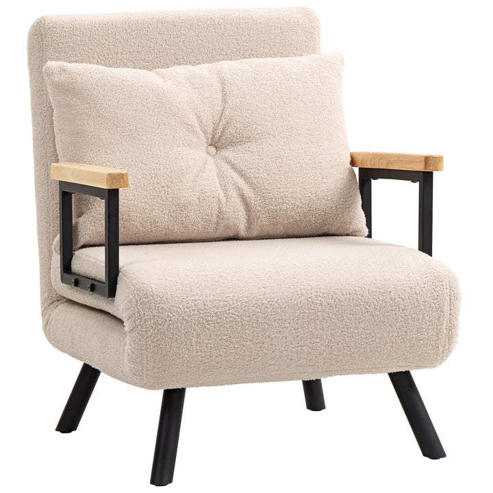 Poltrona Convertível em Cama Dobrável Poltrona 3 em 1 Convertível em Cama com Encosto Ajustável em 5 Níveis e Almofada Acolchoada para Escritório Sala de Estar Carga 120 kg 63x73x81 cm Bege