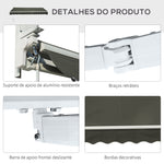 Toldo Manual Retrátil 350x250 cm Toldo para Varanda com Manivela de Metal Impermeável e Anti-UV Toldo Enrolável de Exterior para Jardim Terraço Janelas Cinza