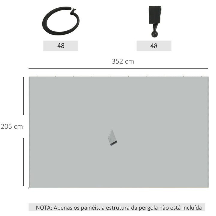 4 Paredes Laterais para Tenda 352x205 cm Laterais para Tenda Universal com Ganchos e Argola em C para Tenda de Jardim Terraço Cinza Claro