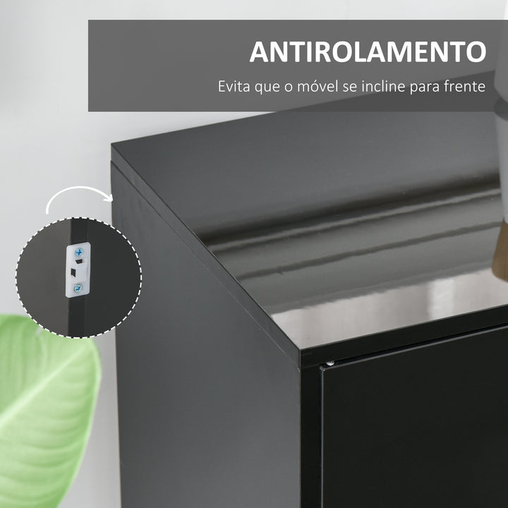Aparador de Sala de Estar com 3 Portas 2 Gavetas e Prateleira Interior Ajustável Móvel Auxiliar de Armazenamento para Cozinha Dormitório Anti-Rolamento 117x36x74 cm Preto