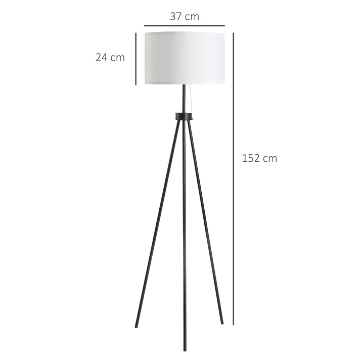 Candeeiro de Pé Moderno Candeeiro de Pé para Sala de Estar com Ecrã Redondo Tripé e Suporte para Lâmpada E27 Ø37x152 cm Branco e Preto