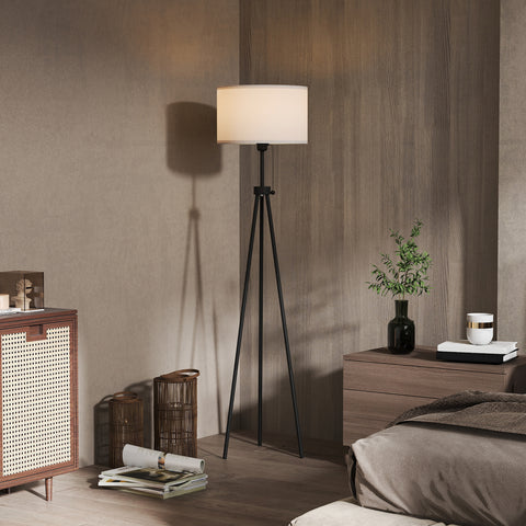Candeeiro de Pé Moderno Candeeiro de Pé para Sala de Estar com Ecrã Redondo Tripé e Suporte para Lâmpada E27 Ø37x152 cm Branco e Preto
