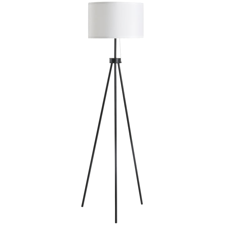 Candeeiro de Pé Moderno Candeeiro de Pé para Sala de Estar com Ecrã Redondo Tripé e Suporte para Lâmpada E27 Ø37x152 cm Branco e Preto