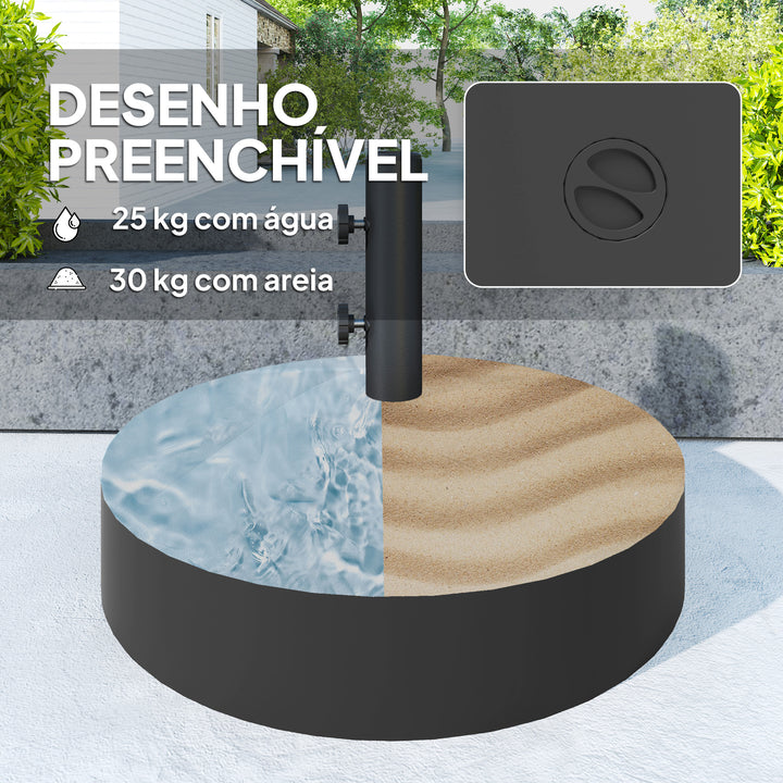 Base para Chapéu de Sol Redonda Suporte para Chapéu de Sol Base para Chapéu de Sol Preenchível com Água 25L ou Areia 30kg para Jardim Varanda Ø56x40 cm Preto