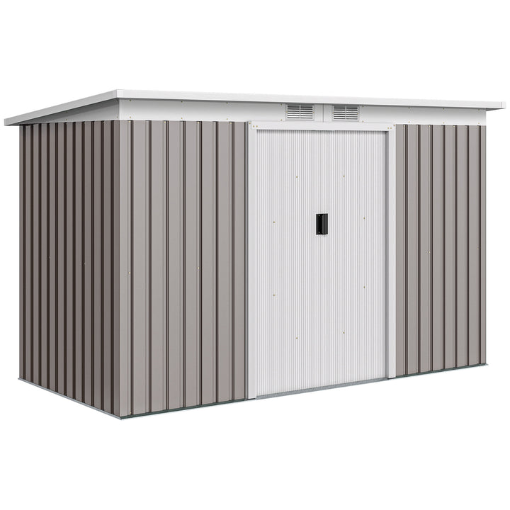 Abrigo de Jardim 280x130x172 cm Abrigo de Exterior de Aço Galvanizado com Porta Corredeira e Ventilações para Armazenamento de Ferramentas Cinza