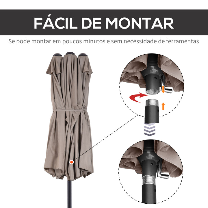 Pára-Sol Duplo com Manivela Resistente À Água e Proteção UV 460x240 cm Cor Café