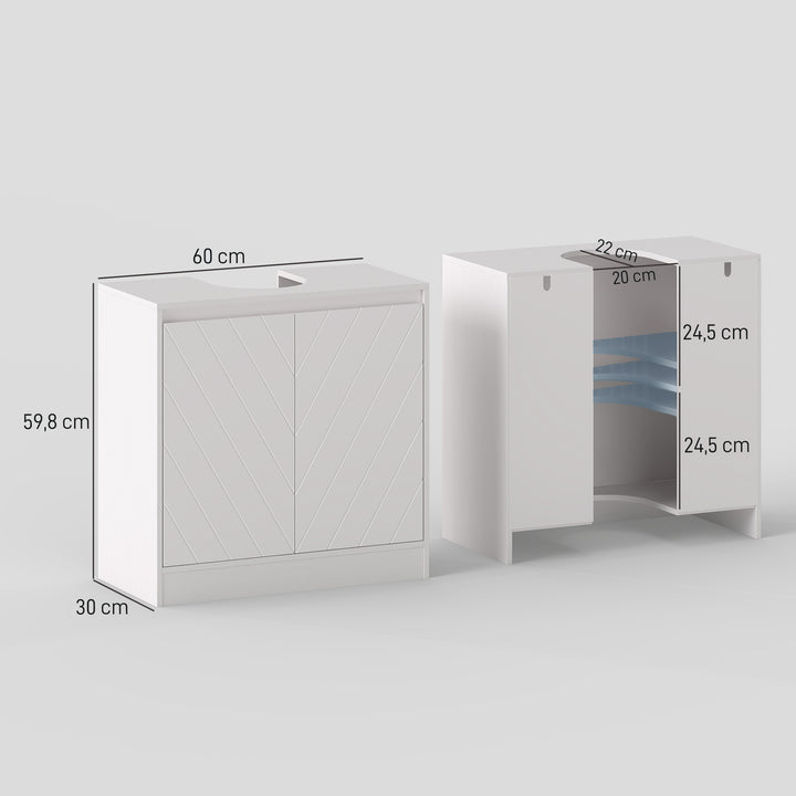 Móvel para Lavatório Pousar Móvel Lavatório Casa de Banho com 2 Portas e Prateleira Ajustável para Lavatórios com ou sem Pedestal Estilo Vintage 60x30x59,8 cm Branco