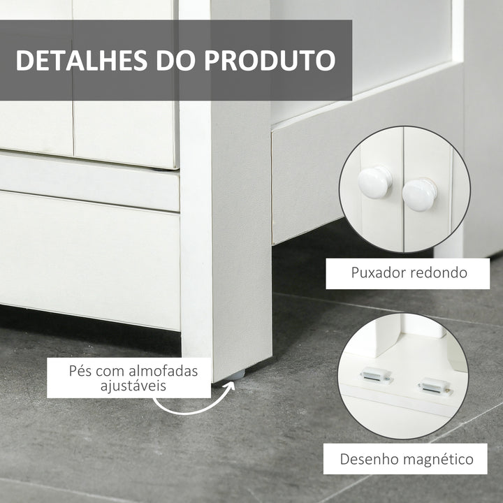 Armário para Casa de Banho com 2 Portas Prateleira Interior Ajustável e Compartimento Aberto Móvel Auxiliar de Armazenamento para Sala de Estar Cozinha 60x30x80cm Branco