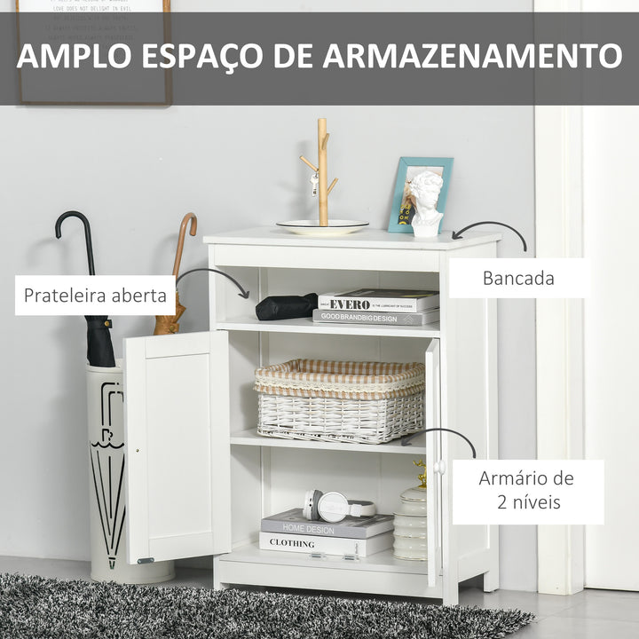 Armário para Casa de Banho com 2 Portas Prateleira Interior Ajustável e Compartimento Aberto Móvel Auxiliar de Armazenamento para Sala de Estar Cozinha 60x30x80cm Branco