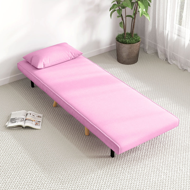 Sofá Cama Individual Sofá Cama Estofado em Linho com Encosto Ajustável em 5 Posições e Almofada Sofá Cama Pequeno para Sala de Estar 72x75x85 cm Rosa