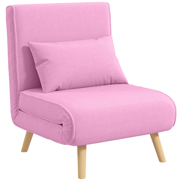 Sofá Cama Individual Sofá Cama Estofado em Linho com Encosto Ajustável em 5 Posições e Almofada Sofá Cama Pequeno para Sala de Estar 72x75x85 cm Rosa