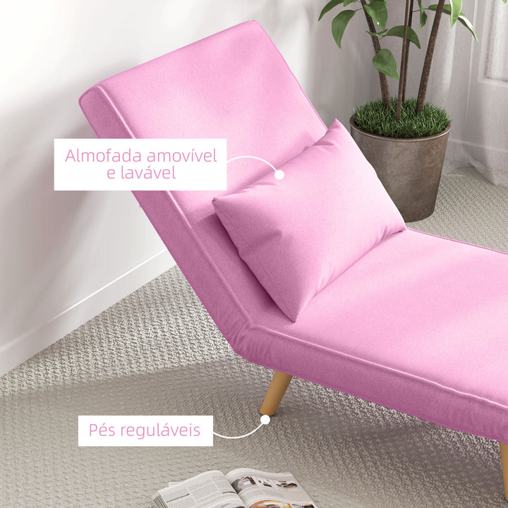 Sofá Cama Individual Sofá Cama Estofado em Linho com Encosto Ajustável em 5 Posições e Almofada Sofá Cama Pequeno para Sala de Estar 72x75x85 cm Rosa