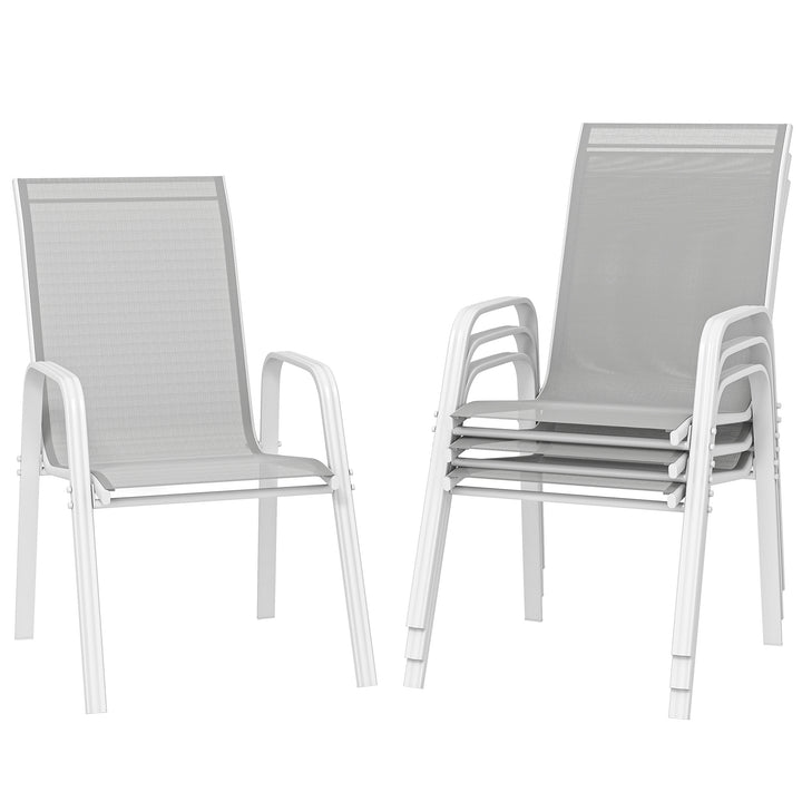 Conjunto de 4 Cadeiras de Jardim Exterior Cadeiras de Terraço Empilháveis com Tecido Respirável Estrutura de Metal Apoios de Braços e Encosto 54x75,5x95 cm Cinzento Claro