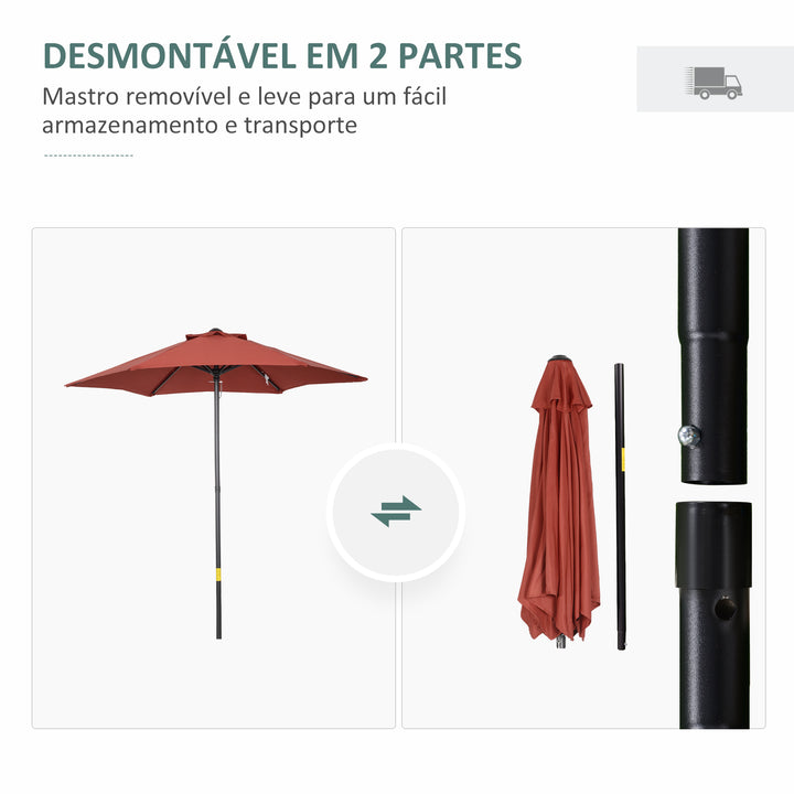 Chapéu de Sol de Jardim Ø2x2 m Chapéu de Sol com Mastro de Alumínio Manivela Teto com Ventilação Suporte de Fixação e Desmontável para Terraço Pátio Exterior Terracota