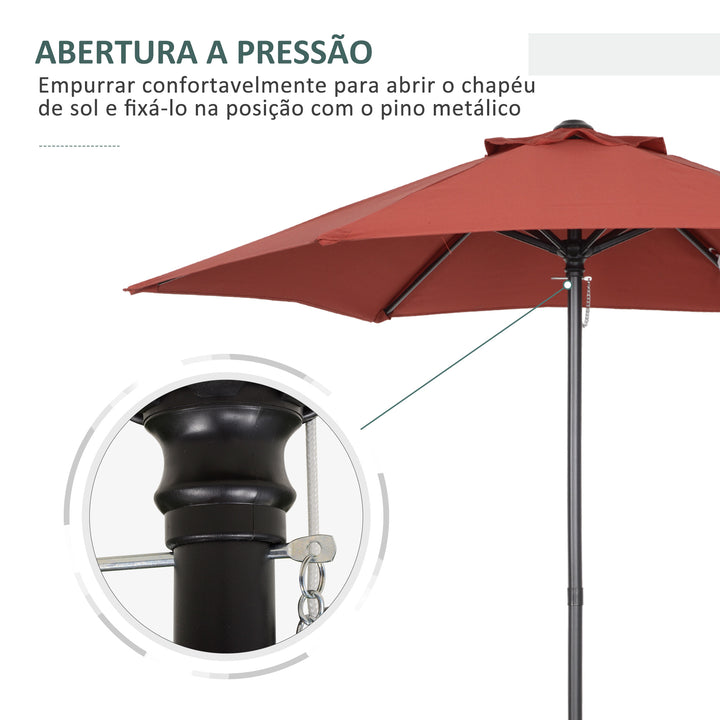 Chapéu de Sol de Jardim Ø2x2 m Chapéu de Sol com Mastro de Alumínio Manivela Teto com Ventilação Suporte de Fixação e Desmontável para Terraço Pátio Exterior Terracota