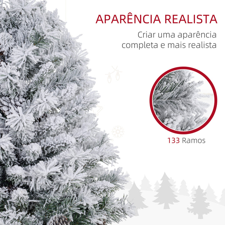 Árvore de Natal 90 cm Árvore de Natal Artificial Nevado com 50 Luzes LED 133 Ramos 14 Pinhas e Suporte de Metal Árvore Natalícia para Sala Interior Verde