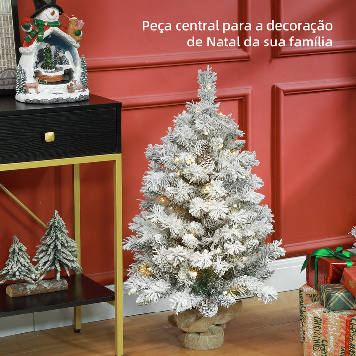Árvore de Natal 90 cm Árvore de Natal Artificial Nevado com 50 Luzes LED 133 Ramos 14 Pinhas e Suporte de Metal Árvore Natalícia para Sala Interior Verde