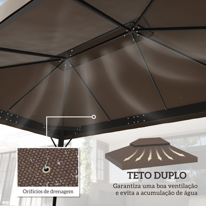 Toldo de Substituição para Pérgola 4x3 m Toldo para Pérgola com Teto Duplo Mosqueteira Proteção UV 30+ Toldo de Substituição para Pérgula Café