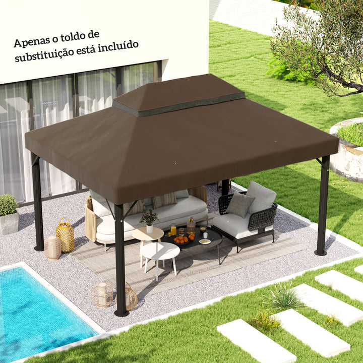 Toldo de Substituição para Pérgola 4x3 m Toldo para Pérgola com Teto Duplo Mosqueteira Proteção UV 30+ Toldo de Substituição para Pérgula Café