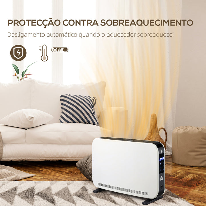 Aquecedor Elétrico 1830-2180W Aquecedor para Casa de Banho com 3 Modos de Aquecimento Ecrã Táctil LED Termóstato Regulável Temporizador e Proteção Contra Sobreaquecimento para 12-18 ? Branco
