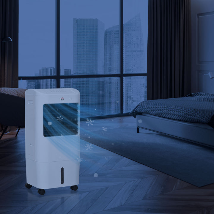 Climatizador Refrigerador de Ar Portátil 3 em 1 Refrigerador Oscilante com 3 Velocidades Controlo Remoto Temporizador 7,5h Ecrã LED Tanque de Água 37x32x78 cm Branco