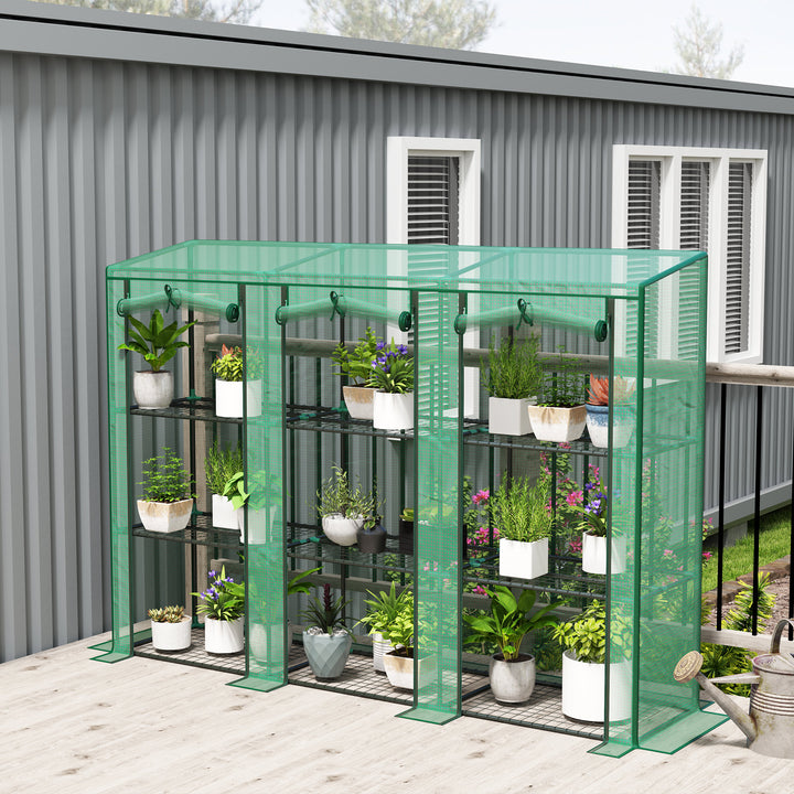 Estufa Pequena Estufa de Exterior com Prateleiras de 3 Níveis Portas com Fecho de Correr e Estrutura de Aço Estufa para Cultivar Plantas Flores 215x46x151 cm Verde