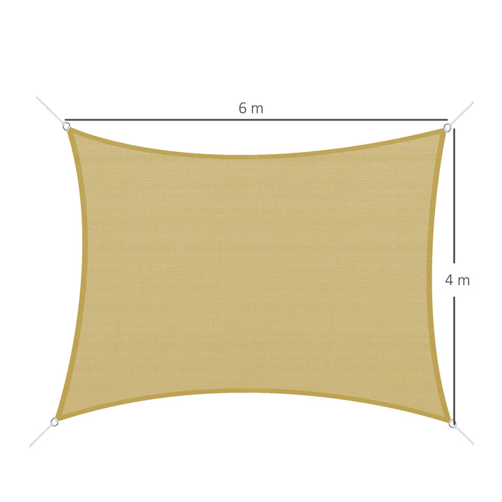 Vela de Sombra Retangular 4x6 m Toldo Vela de HDPE com Anéis de Aço Inoxidável e Cordas para Jardim Pátio Bege