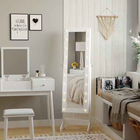 Armário para Joias 20 Luzes de LED Reclinável Fechadura Madeira 40x37x146cm Branco