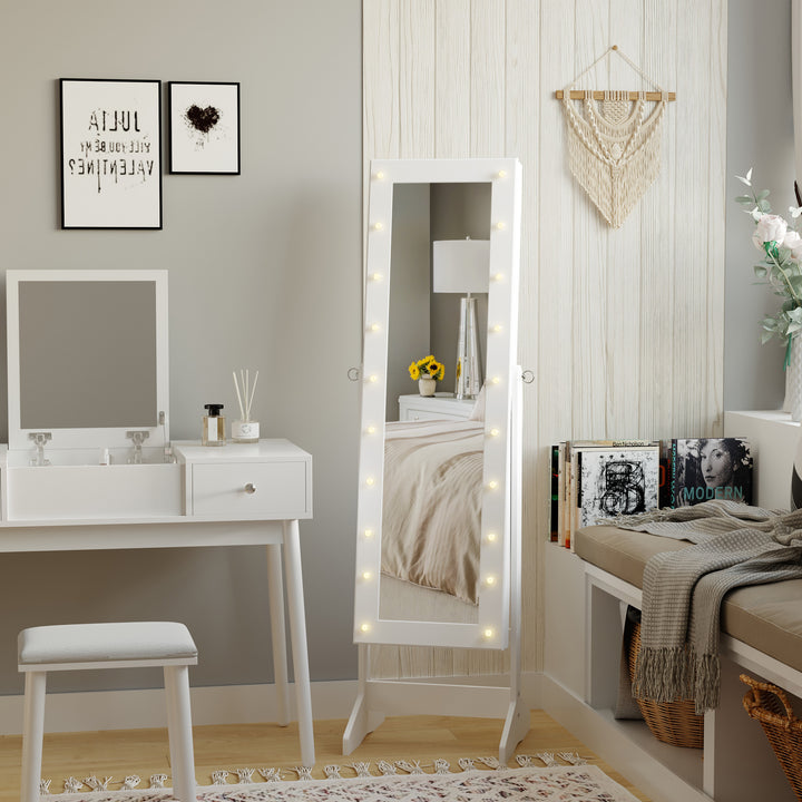 Armário para Joias 20 Luzes de LED Reclinável Fechadura Madeira 40x37x146cm Branco