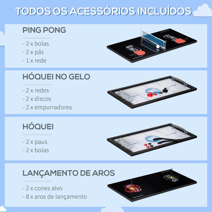 Mesa Multi Jogos para Crianças acima de 7 Anos Mesa de Jogos 6 em 1 com Rodas Bilhar Matraquilho Ping Pong Lançamento de Anéis Hóquei no Gelo e Air Hóquei 120x88x79cm Multicor