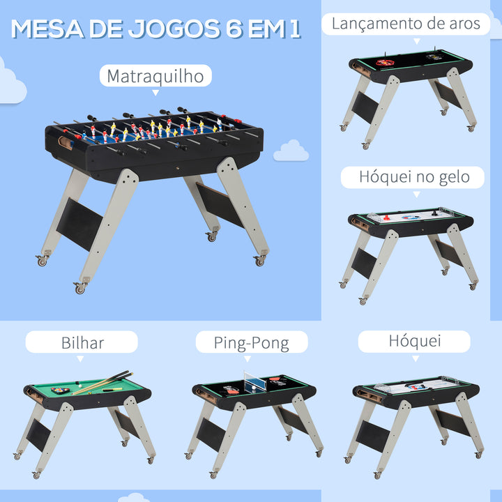 Mesa Multi Jogos para Crianças acima de 7 Anos Mesa de Jogos 6 em 1 com Rodas Bilhar Matraquilho Ping Pong Lançamento de Anéis Hóquei no Gelo e Air Hóquei 120x88x79cm Multicor