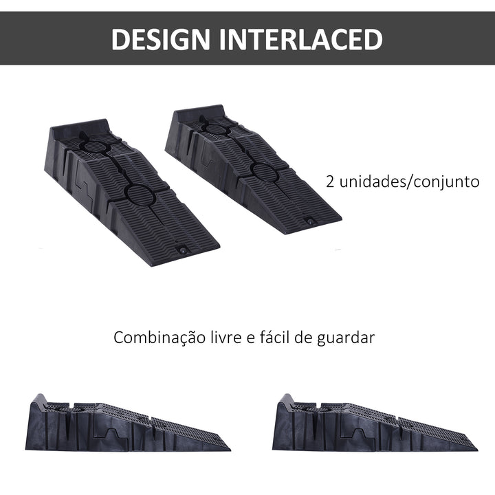 Conjunto de 2 Rampas para Carro em Plástico Portáteis Carga até 2,5 Toneladas para Carros Estándares SUVs, Furgões Pequenos 91x30x21 cm, Preto