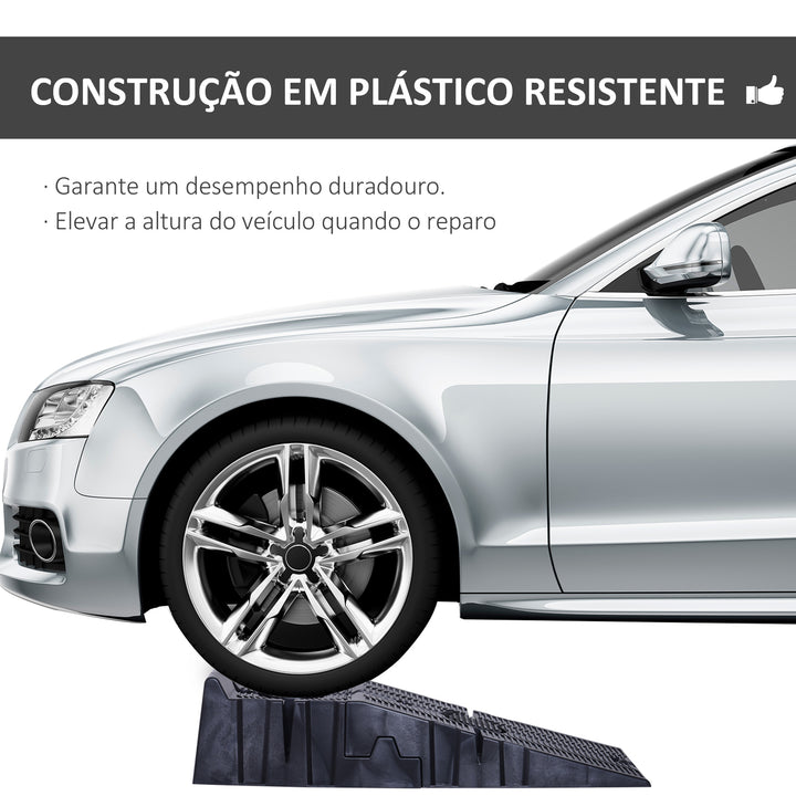 Conjunto de 2 Rampas para Carro em Plástico Portáteis Carga até 2,5 Toneladas para Carros Estándares SUVs, Furgões Pequenos 91x30x21 cm, Preto