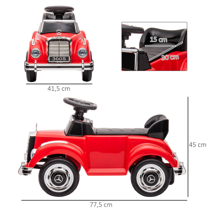 Carro Andador com Licença da Mercedes-Benz 300S Carro Andador para Crianças de 18-48 Meses com Armazenamento Volante Sistema Anti-Tombo Carga 25 kg 77,5x41,5x45 cm Vermelho