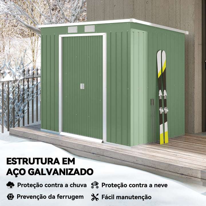 Abrigo de Jardim 213x130x173cm Abrigo de Exterior de Aço Galvanizado com Porta Corredeira e Ventilações para Armazenamento de Ferramentas Verde