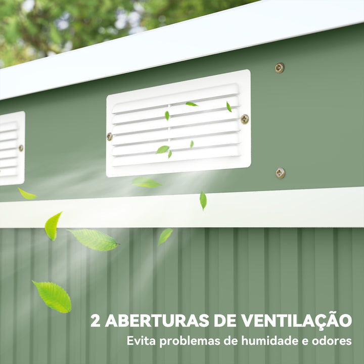 Abrigo de Jardim 213x130x173cm Abrigo de Exterior de Aço Galvanizado com Porta Corredeira e Ventilações para Armazenamento de Ferramentas Verde